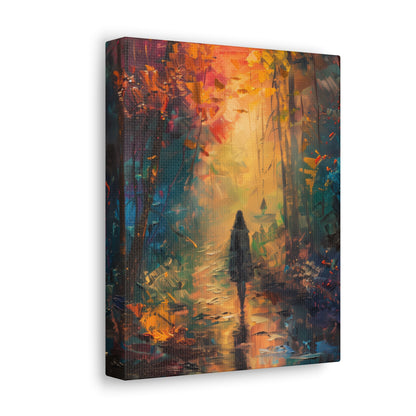 a girl walking through countryside forest Digital Oil Painting Print Canvas Gallery Wraps