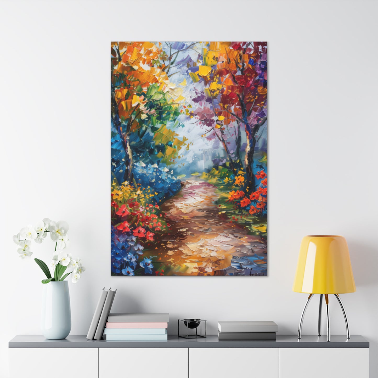 Road Through Autumn Flower Forest - Leonid Afremov Oil Painting Canvas Gallery Wraps