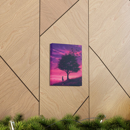 Tree in a Purple Sunset Digital Illustration Canvas Gallery Wraps