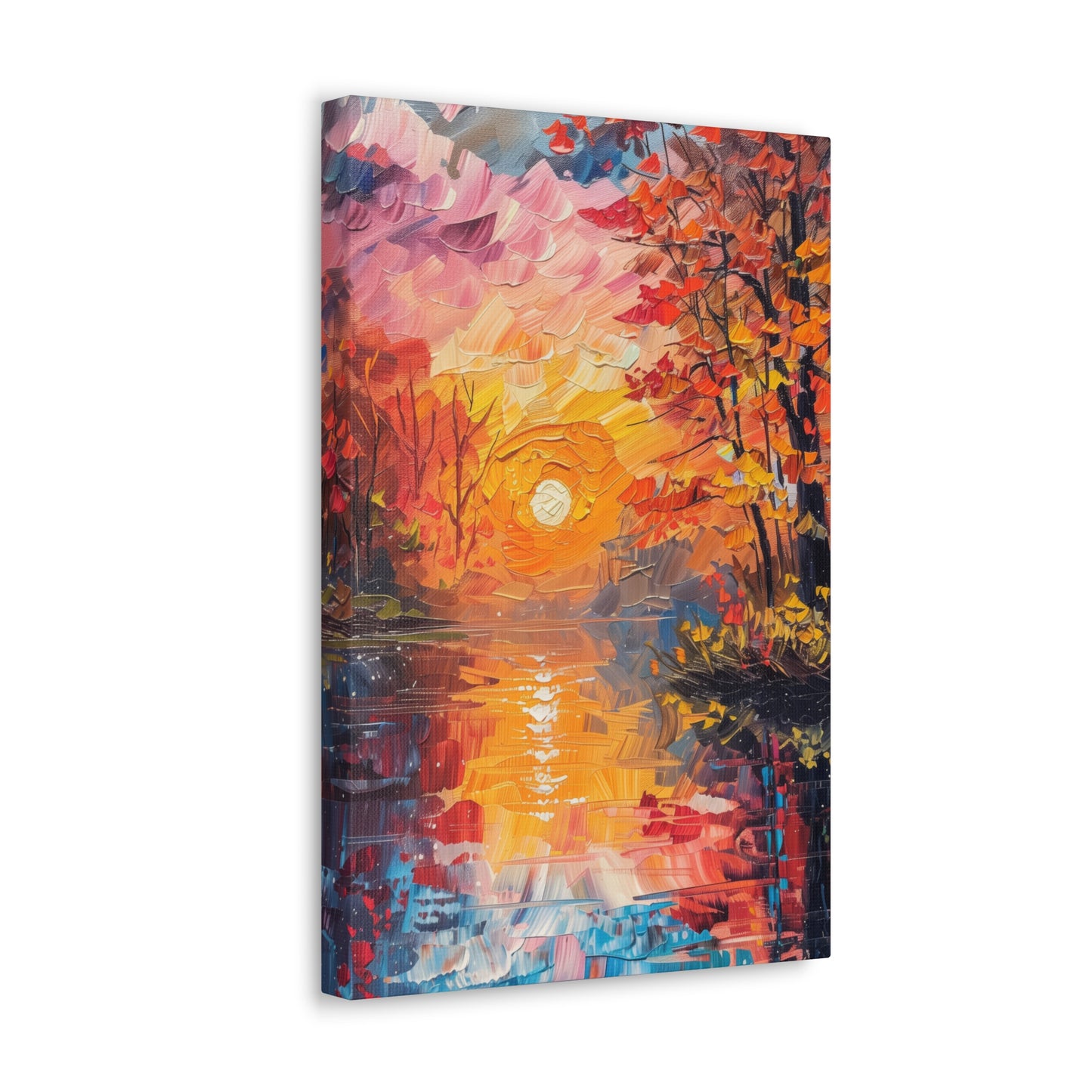 Pond in a Autumn Forest - Claude Monet Style Digital Print Canvas Gallery Wraps