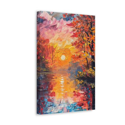 Pond in a Autumn Forest - Claude Monet Style Digital Print Canvas Gallery Wraps