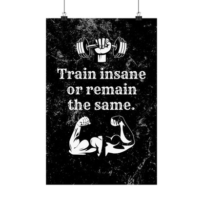 Train Insane or Remain the Same: Motivational Gym Poster - Digital Illustration Matte Vertical Poster