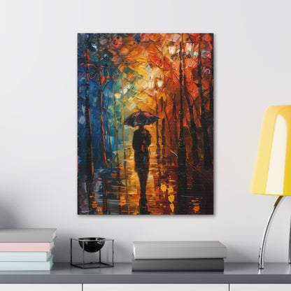 man walking in the street with umbrella - Leonid Afremov Style Digital Print Canvas Gallery Wraps