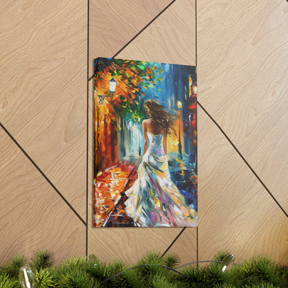 bride walking in street - Leonid Afremov Style Digital Print Canvas Gallery Wraps