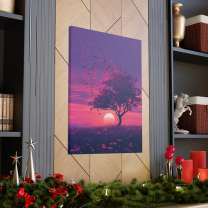 Tree in a Purple Sunset Digital Illustration Canvas Gallery Wraps