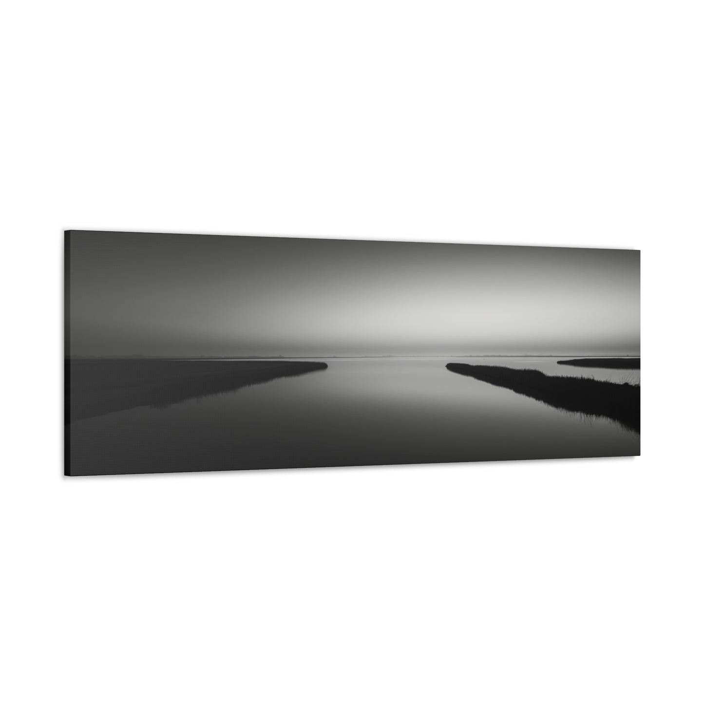 River Delta - Black and White Landscape Panorama Canvas Gallery Wraps