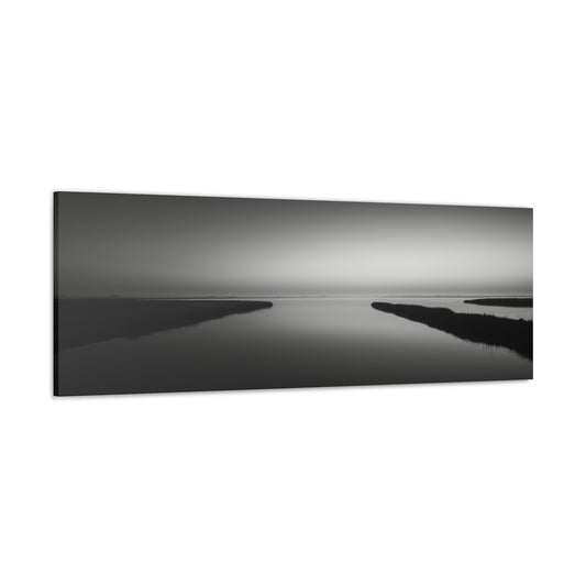 River Delta - Black and White Landscape Panorama Canvas Gallery Wraps