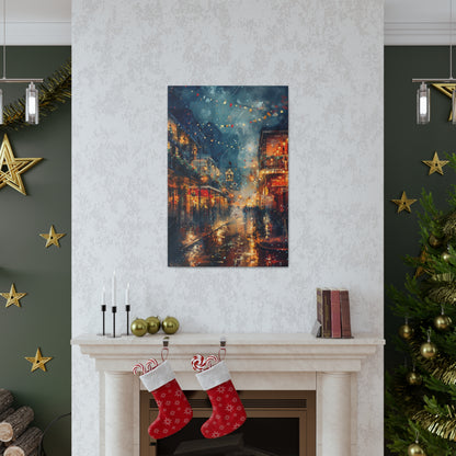 Christmas Street Corner in Downtown - Rembrandt Style Digital Oil Painting  Canvas Gallery Wraps