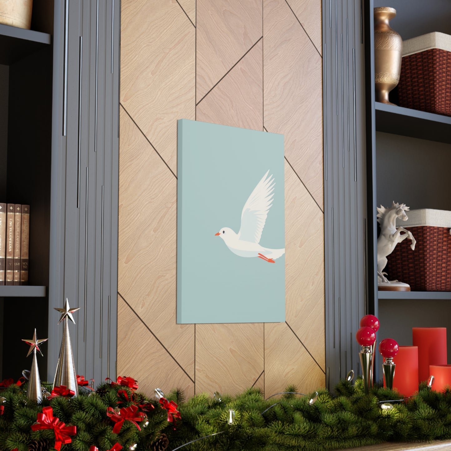 White Dove Flying Digital Illustration Canvas Gallery Wraps