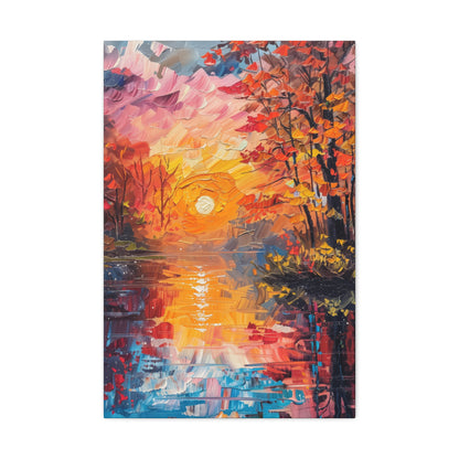 Pond in a Autumn Forest - Claude Monet Style Digital Print Canvas Gallery Wraps