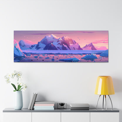 Sunset in Antarctica - Landscape Illustration Panorama Canvas Gallery Wraps