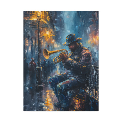 Man Playing Horn on the Street - Rembrandt Style Digital Oil Painting Canvas Gallery Wraps