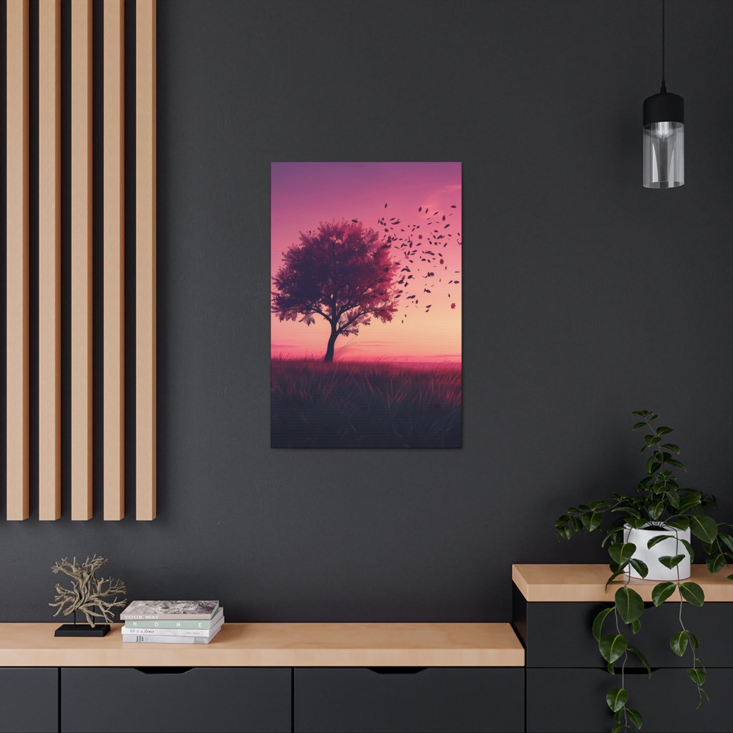 Tree in a Purple Sunset Digital Illustration Canvas Gallery Wraps