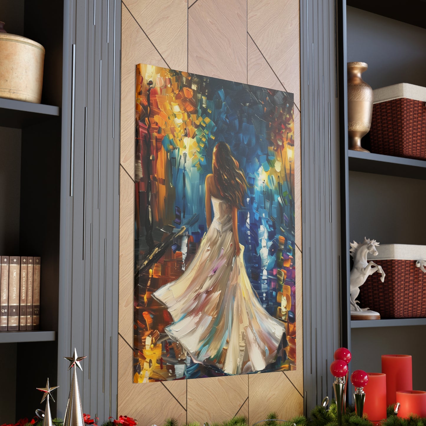 bride walking in the streets - Leonid Afremov Style Digital Print Canvas Gallery Wraps