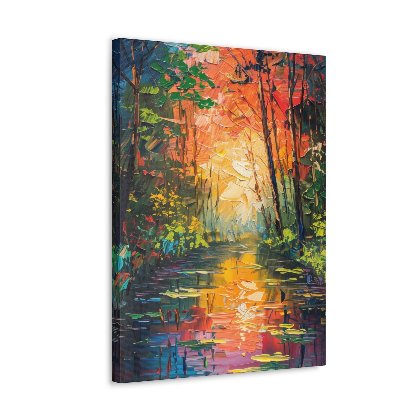 Lake in a Autumn Forest - Claude Monet Style Digital Print Canvas Gallery Wraps