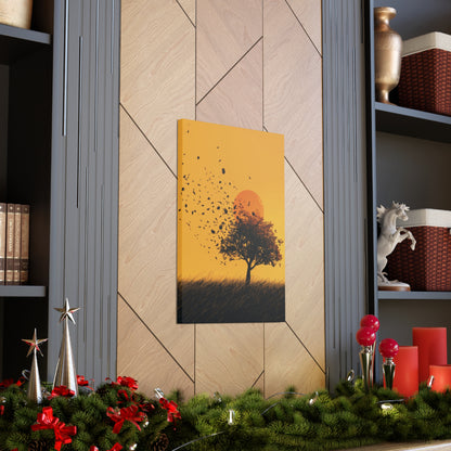 Leafless Tree in a Golden Sunset Digital Illustration Canvas Gallery Wraps