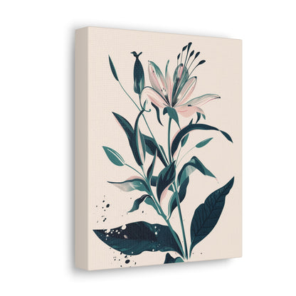 Lily Plant with Flowers - Illustration Canvas Gallery Wraps