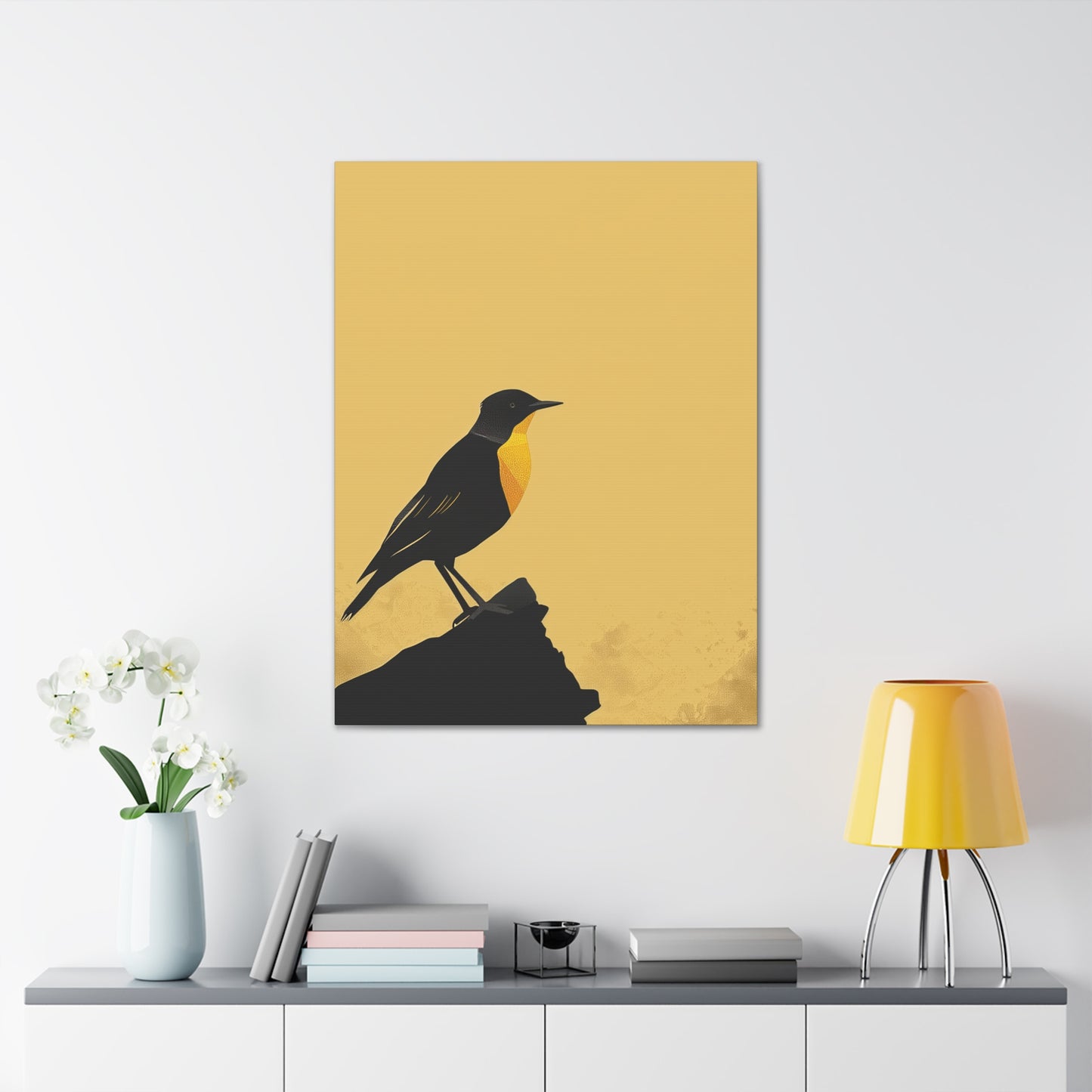 Bird Sitting on a Rock Digital Illustration Canvas Gallery Wraps