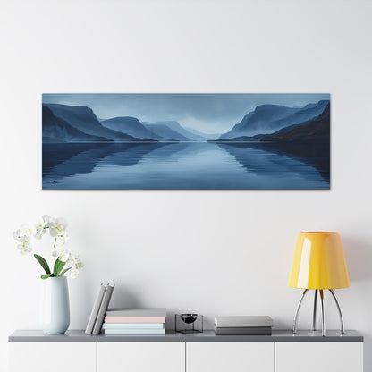 Lake Landscape with Mountains - Morning Mist Panorama Canvas Gallery Wraps