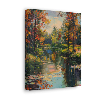 Lake in a Forest - Claude Monet Style Digital Print Canvas Gallery Wraps