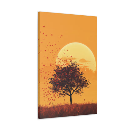 Tree in a Golden Sunset Digital Illustration Canvas Gallery Wraps