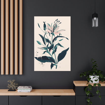 Lily Plant with Flowers - Illustration Canvas Gallery Wraps