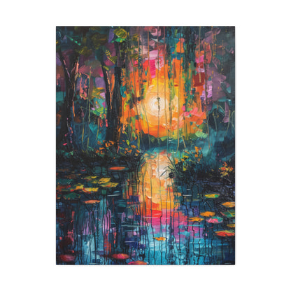 Lake in a Autumn Forest - Claude Monet Style Digital Print Canvas Gallery Wraps