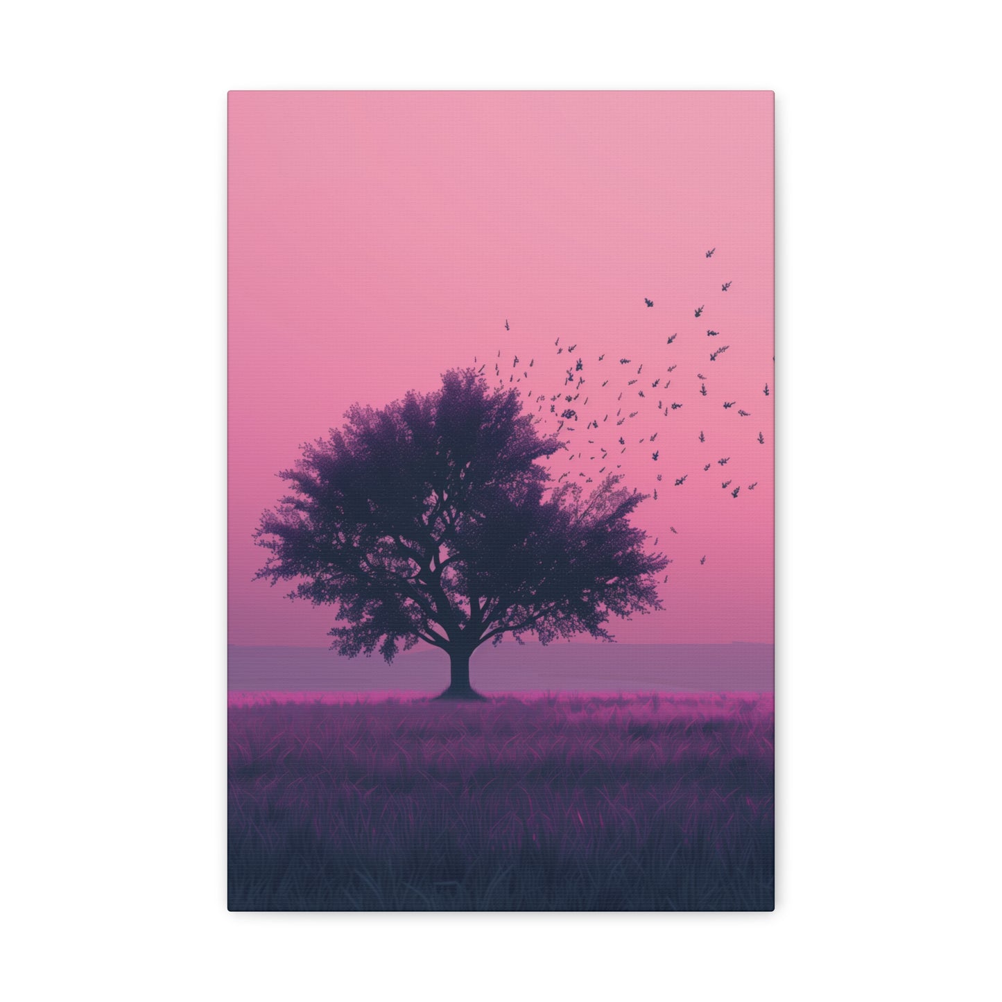 Tree in a Purple Sunset Digital Illustration Canvas Gallery Wraps