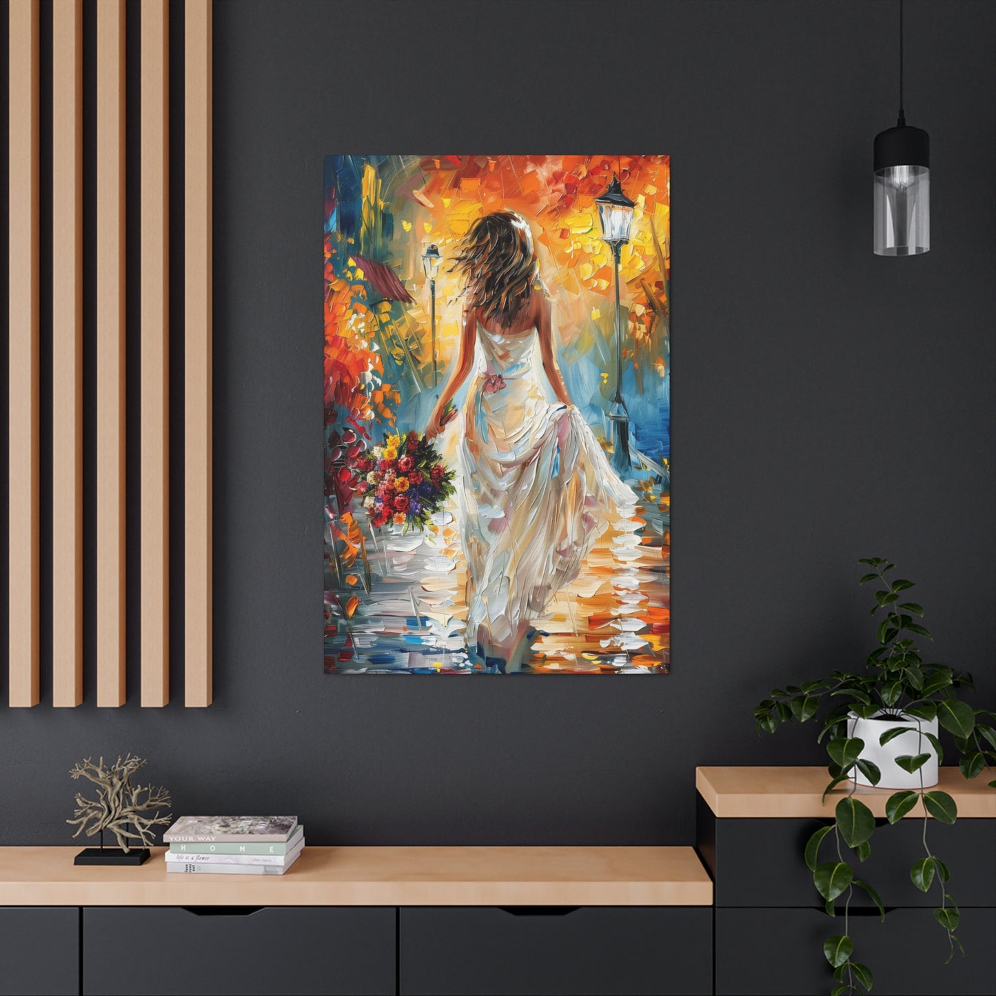 bride walking in the streets - Leonid Afremov Style Digital Print Canvas Gallery Wraps