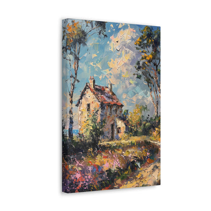 Old house in Countryside Village with garden in medieval times Digital Oil Painting Print Canvas Gallery Wraps