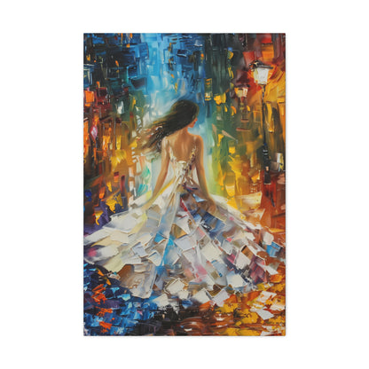 Bride walking in the streets - Leonid Afremov Style Digital Print Canvas Gallery Wraps