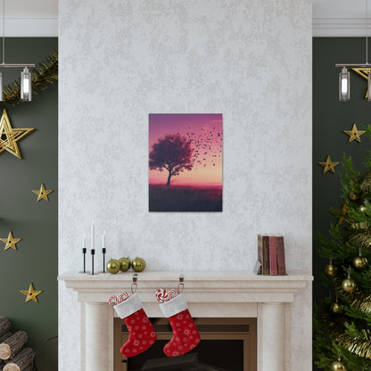 Tree in a Purple Sunset Digital Illustration Canvas Gallery Wraps