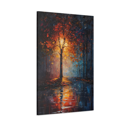 magical tree by the river in the forest - Leonid Afremov Style Digital Print Canvas Gallery Wraps