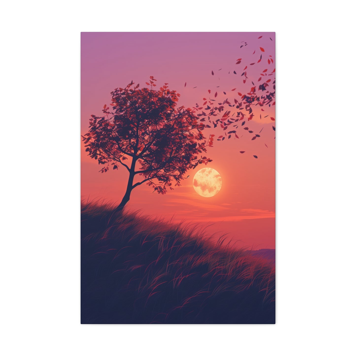 Tree in a Purple Sunset Digital Illustration Canvas Gallery Wraps