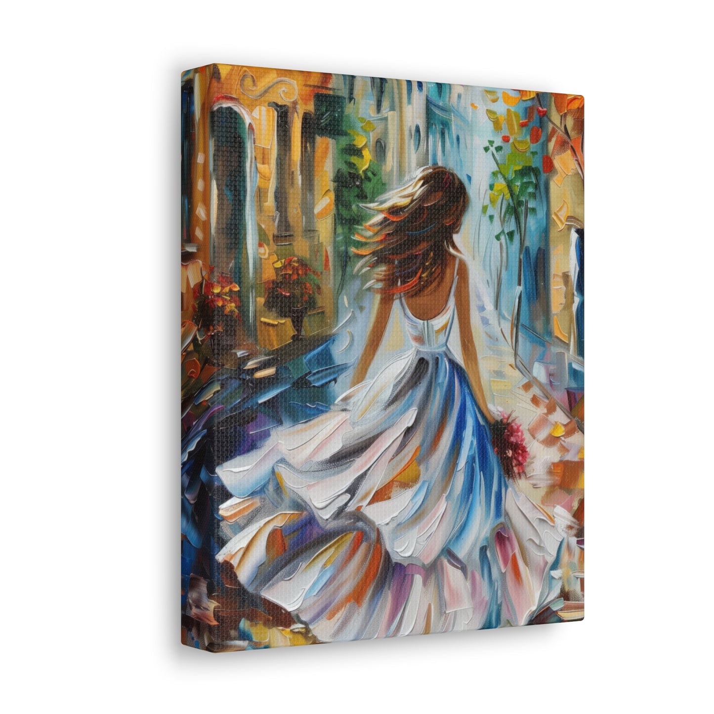 Bride walking in the medieval streets - Leonid Afremov Style Digital Print Canvas Gallery Wraps