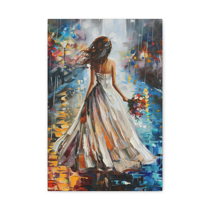 bride walking in street - Leonid Afremov Style Digital Print Canvas Gallery Wraps