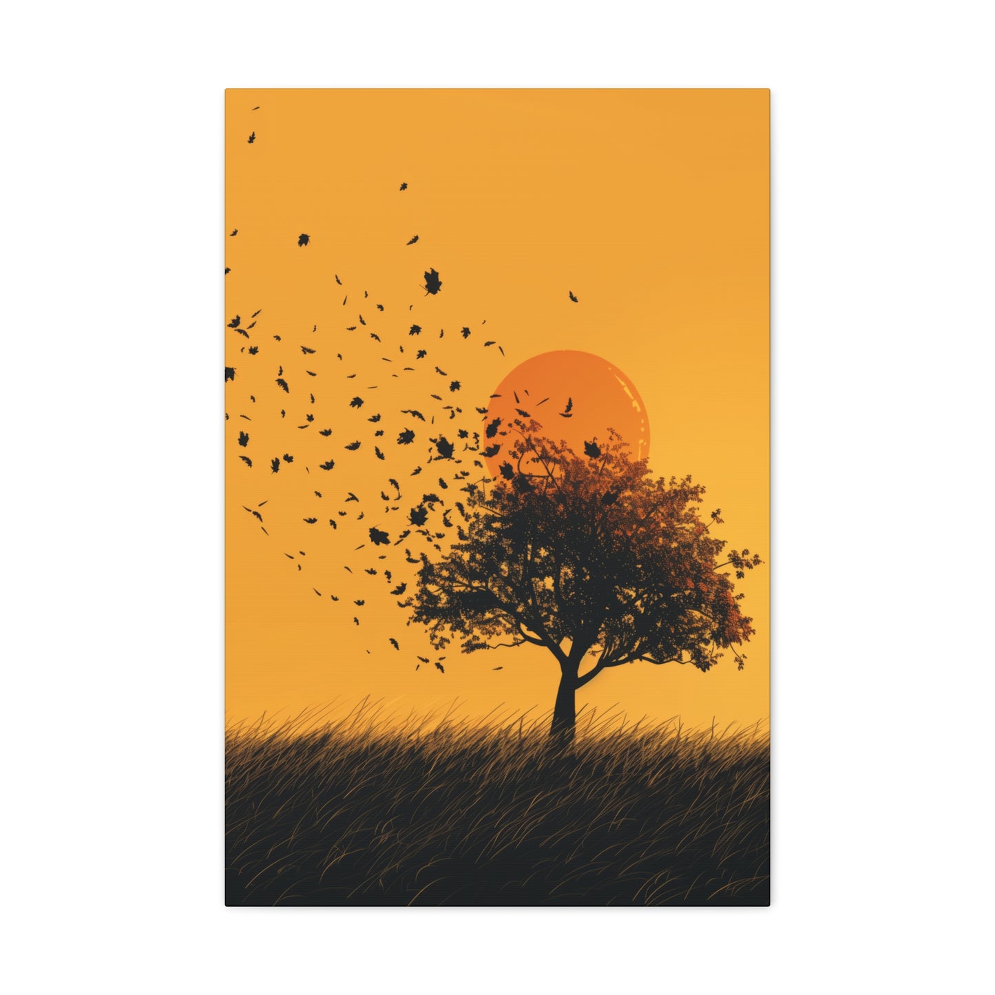 Leafless Tree in a Golden Sunset Digital Illustration Canvas Gallery Wraps