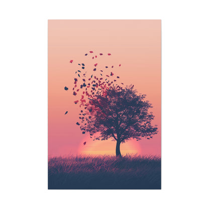 Tree in a Golden Sunset Digital Illustration Canvas Gallery Wraps