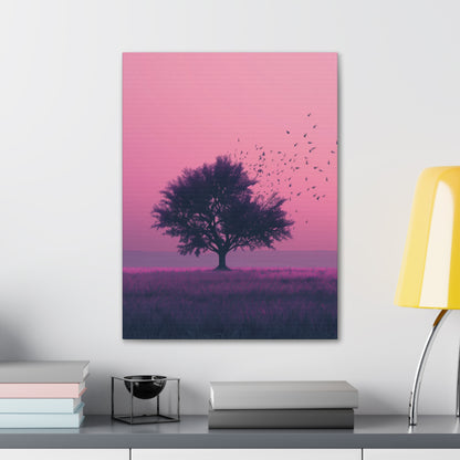 Tree in a Purple Sunset Digital Illustration Canvas Gallery Wraps