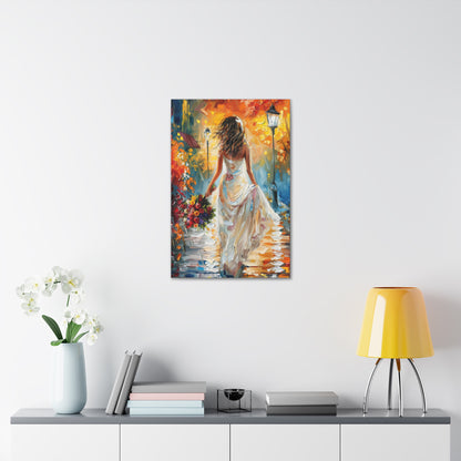 bride walking in the streets - Leonid Afremov Style Digital Print Canvas Gallery Wraps