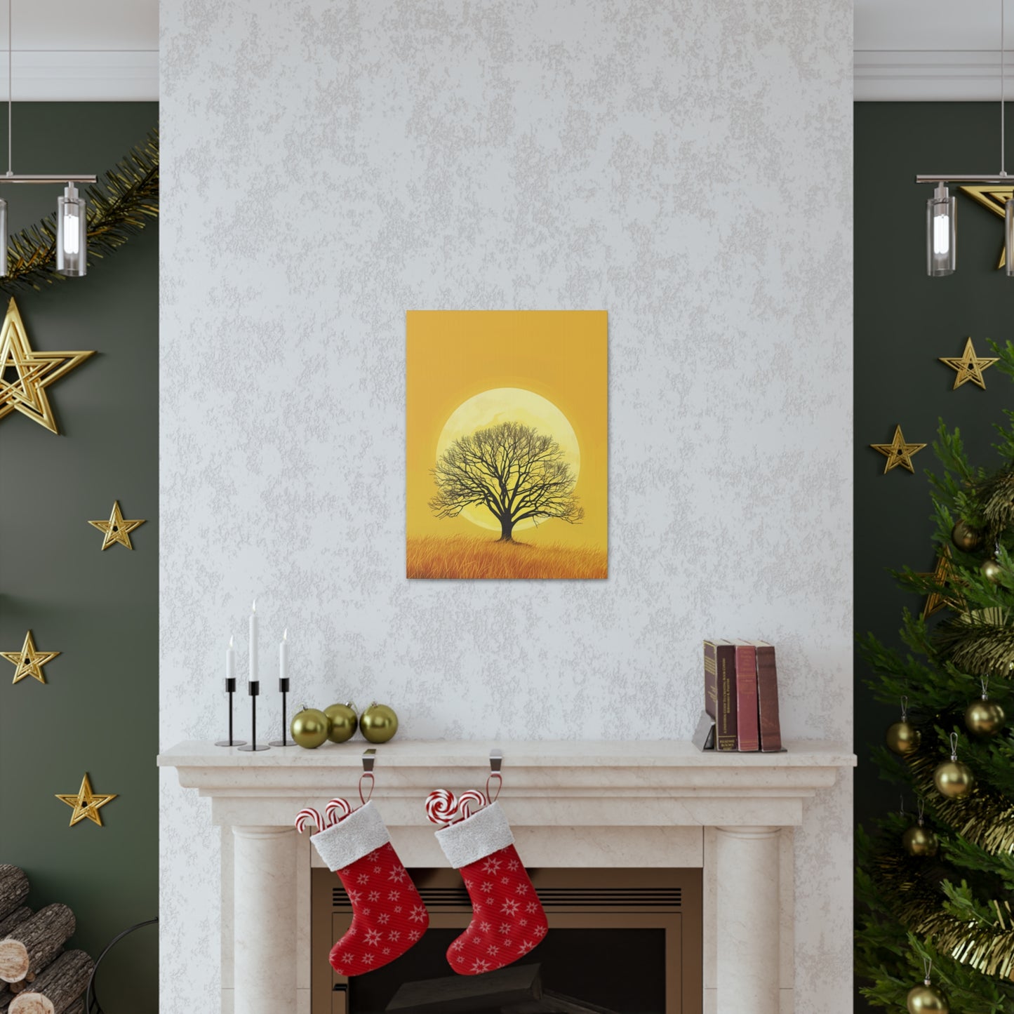 A Leafless Tree in a Golden Evening Digital illustration Canvas Gallery Wraps