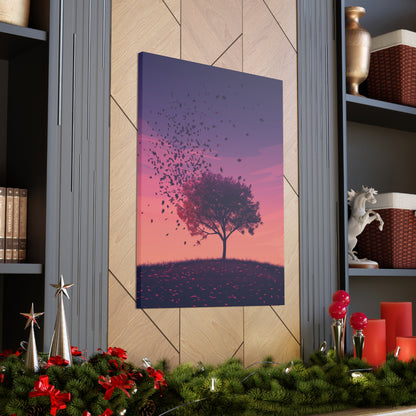 Tree in a Purple Sunset Digital Illustration Canvas Gallery Wraps