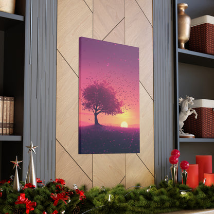 Tree in a Purple Sunset Digital Illustration Canvas Gallery Wraps