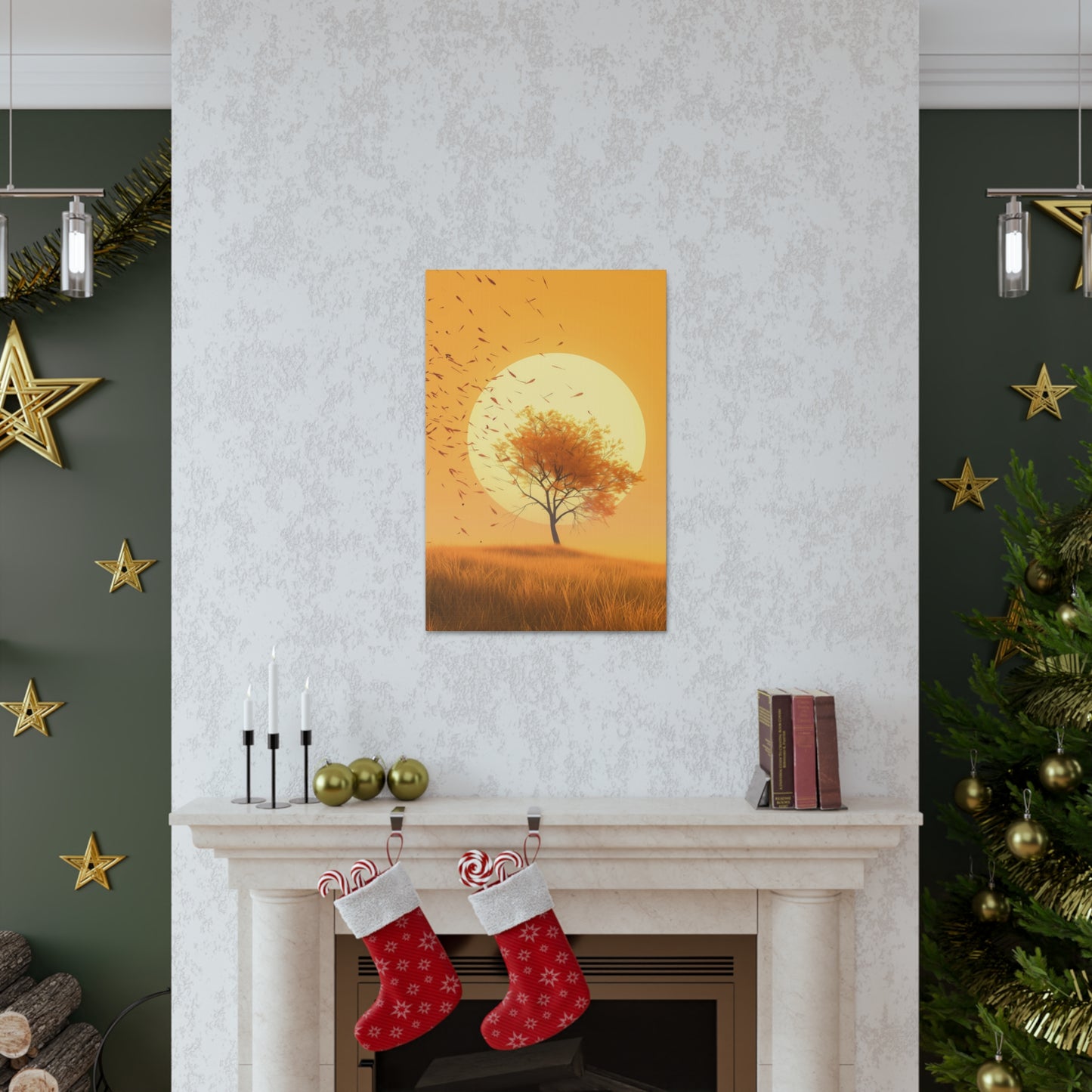 Tree in a Golden Sunset Digital Illustration Canvas Gallery Wraps