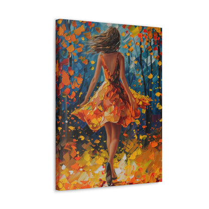 Girl with yellow dress in autumn forest - Leonid Afremov Style Digital Print Canvas Gallery Wraps