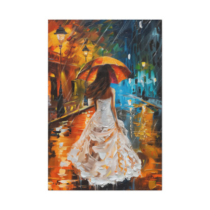 bride walking in street in rain - Leonid Afremov Style Digital Print Canvas Gallery Wraps