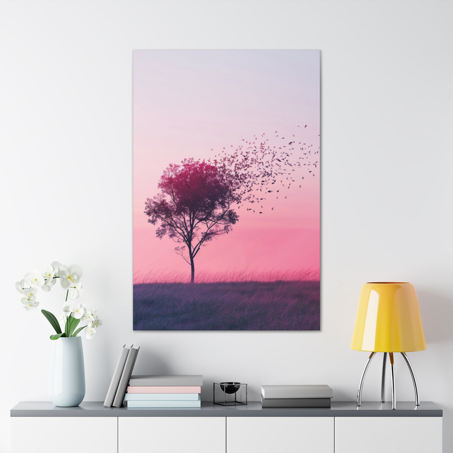 Tree in a Purple Sunset Digital Illustration Canvas Gallery Wraps