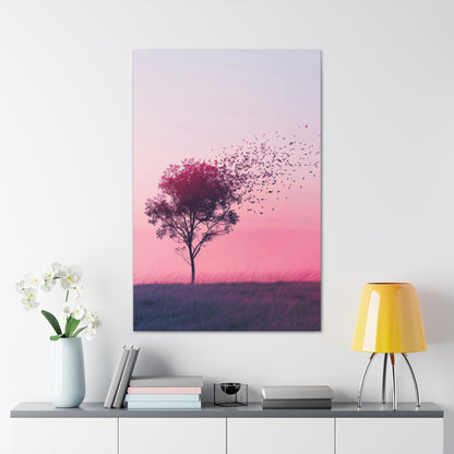 Tree in a Purple Sunset Digital Illustration Canvas Gallery Wraps