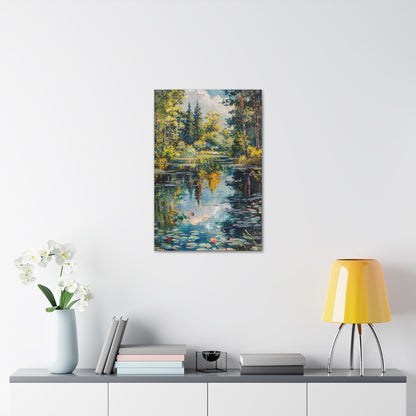 Pond in a Forest - Claude Monet Style Digital Print Canvas Gallery Wraps