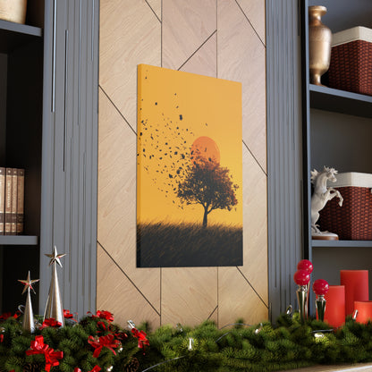 Leafless Tree in a Golden Sunset Digital Illustration Canvas Gallery Wraps